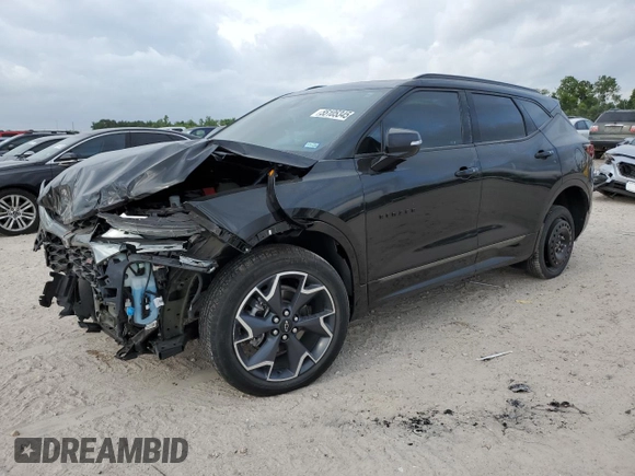 2022 Chevrolet Blazer RS with VIN 3GNKBERS0NS112129, listed as a Copart auction lot 55105345 with 27,600 mi miles and Salvage title. Bid and sale history available at DreamBid. Image 1.
