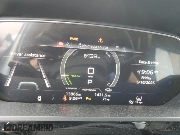 2023 Audi e-tron Premium Plus with VIN WA1LAAGE4PB003588, listed as a Copart auction lot 56502595 with 13,866 mi miles and Salvage title. Bid and sale history available at DreamBid. Image 9.
