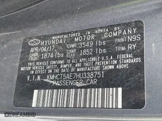 2017 Hyundai Accent SE with VIN KMHCT5AE7HU338751, listed as a IAAI auction lot 41974798 with 96,638 mi miles. Bid and sale history available at carsss.com. Image 9.