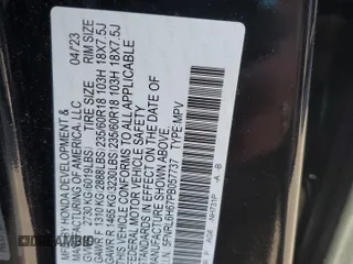 2023 Honda Odyssey EX-L with VIN 5FNRL6H67PB057737, listed as a Copart auction lot 53464695 with 21,144 mi miles and Salvage Title. Bid and sale history available at DreamBid. Image 13.