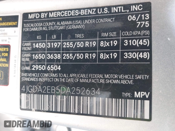 2013 Mercedes-Benz M 350 z VIN 4JGDA2EB5DA252634, wystawiony jako IAAI lot #42507538 z przebiegiem 190 166 mil mil oraz . Historia ofert i sprzedaży dostępna na DreamBid. Obrazek 9.
