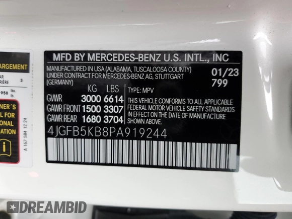 2023 Mercedes-Benz GLE 450 z VIN 4JGFB5KB8PA919244, wystawiony jako Copart lot #45313845 z przebiegiem 19 227 mil mil oraz Szkoda całkowita • Salvage title. Historia ofert i sprzedaży dostępna na DreamBid. Obrazek 13.