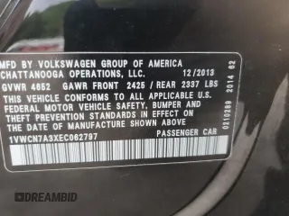 2014 Volkswagen Passat SEL Premium with VIN 1VWCN7A3XEC062797, listed as a Copart auction lot 60290515 with 83,279 mi miles and Salvage title. Bid and sale history available at DreamBid. Image 12.