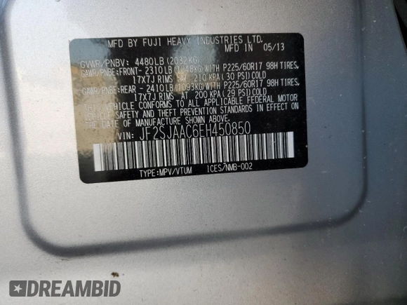 2014 Subaru Forester 2.5i с VIN JF2SJAAC6EH450850, выставлен на аукционе Copart как лот 59489995 с пробегом 138 152 миль миль и Списание • Salvage title. История ставок и продаж доступна на DreamBid. Изображение 14.