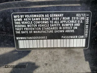 2013 Volkswagen CC VR6 Lux with VIN WVWHU7AN3DE500852, listed as a Copart auction lot 60273584 with 173,606 mi miles and Salvage Title. Bid and sale history available at carsss.com. Image 12.