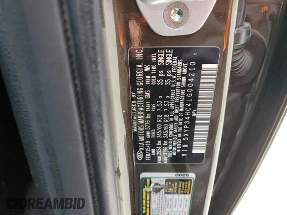 2020 Kia Telluride EX with VIN 5XYP34HC4LG004210, listed as a Copart auction lot 61686495 with 87,198 mi miles and Salvage title. Bid and sale history available at DreamBid. Image 14.