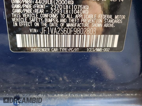2015 Subaru WRX STI Limited with VIN JF1VA2S60F9802803, listed as a Copart auction lot 79916683 with 108,502 mi miles and Salvage title. Bid and sale history available at DreamBid. Image 15.