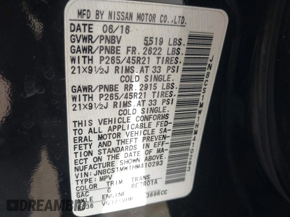 2017 Infiniti QX70 with VIN JN8CS1MW1HM410293, listed as a IAAI auction lot 41689343 with 149,823 mi miles and . Bid and sale history available at DreamBid. Image 9.