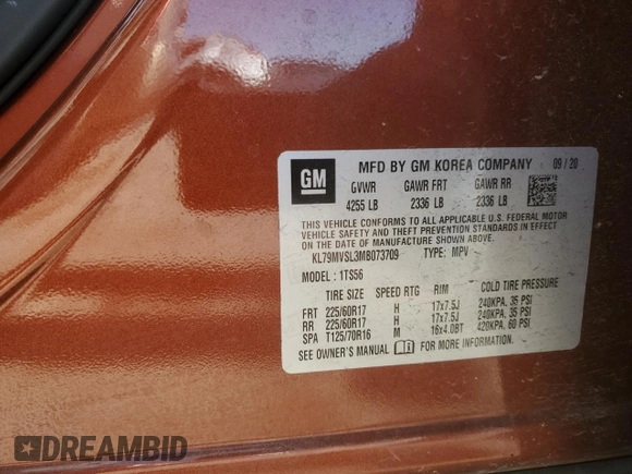 2021 Chevrolet TrailBlazer ACTIV with VIN KL79MVSL3MB073709, listed as a Copart auction lot 87459054 with 61,370 mi miles and Clean Title. Bid and sale history available at DreamBid. Image 13.