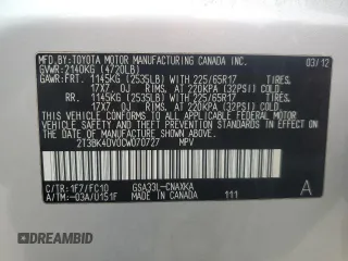 2012 Toyota RAV4 with VIN 2T3BK4DV0CW070727, listed as a Copart auction lot 41809885 with 47,435 mi miles and Salvage Title. Bid and sale history available at carsss.com. Image 13.