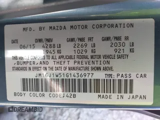 2016 Mazda Mazda6 i Grand Touring with VIN JM1GJ1W51G1436977, listed as a IAAI auction lot 42097363 with 128,941 mi miles. Bid and sale history available at carsss.com. Image 9.