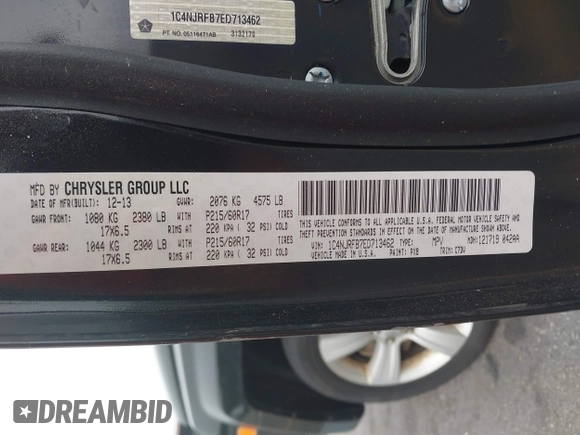 2014 Jeep Patriot Latitude with VIN 1C4NJRFB7ED713462, listed as a IAAI auction lot 42036671 with 116,276 mi miles. Bid and sale history available at carsss.com. Image 9.