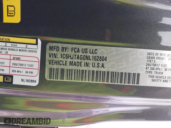 2022 Jeep Gladiator Texas Trail z VIN 1C6HJTAG0NL162804, wystawiony jako IAAI lot #41524087 z przebiegiem 17 652 mil mil oraz . Historia ofert i sprzedaży dostępna na DreamBid. Obrazek 9.