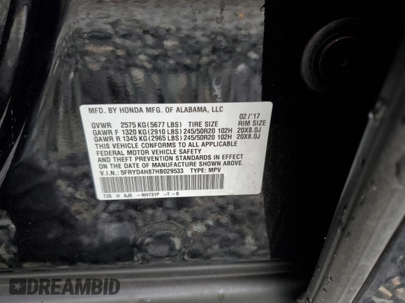 2017 Acura MDX Advance with VIN 5FRYD4H87HB029533, listed as a Copart auction lot 51931625 with 102,962 mi miles and Salvage title. Bid and sale history available at DreamBid. Image 13.