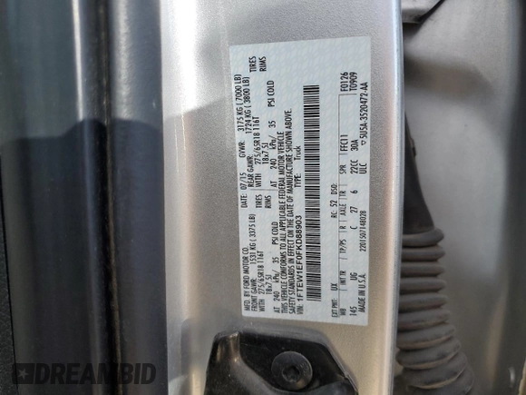 2015 Ford F-150 XLT with VIN 1FTEW1EF0FKD88903, listed as a Copart auction lot 81260864 with 109,547 mi miles and Salvage Title. Bid and sale history available at carsss.com. Image 12.