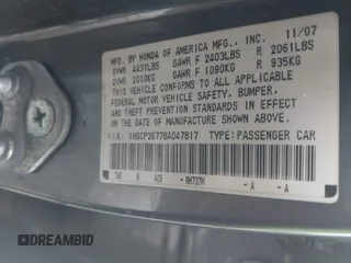 2008 Honda Accord EX with VIN 1HGCP26778A047817, listed as a IAAI auction lot 42183845 with 200,887 mi miles and . Bid and sale history available at DreamBid. Image 9.