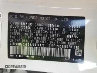 2018 Honda Clarity Plug-In Hybrid Touring with VIN JHMZC5F35JC010129, listed as a Copart auction lot 77621994 with 72,537 mi miles and Salvage Title. Bid and sale history available at carsss.com. Image 12.