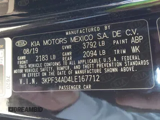 2020 Kia Forte GT-Line with VIN 3KPF34AD4LE167712, listed as a IAAI auction lot 41651073 with 74,086 mi miles. Bid and sale history available at carsss.com. Image 9.