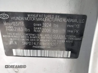 2017 Hyundai Elantra SE with VIN 5NPD74LF4HH069261, listed as a IAAI auction lot 41892093 with 100,644 mi miles and . Bid and sale history available at DreamBid. Image 9.