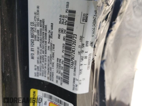 2019 Ford Mustang GT with VIN 1FA6P8CF2K5120723, listed as a Copart auction lot 87422134 with Not provided miles and Salvage title. Bid and sale history available at DreamBid. Image 13.