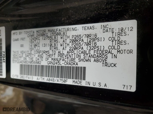 2013 Toyota Tacoma with VIN 5TFUU4EN8DX056802, listed as a Copart auction lot 49340005 with 135,979 mi miles and Non Repairable. Bid and sale history available at carsss.com. Image 14.