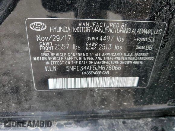 2018 Hyundai Sonata SEL with VIN 5NPE34AF5JH676066, listed as a Copart auction lot 52323454 with 77,222 mi miles and Salvage Title. Bid and sale history available at DreamBid. Image 12.