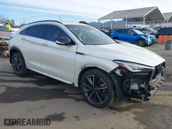 2022 Infiniti QX55 Essential with VIN 3PCAJ5K33NF106702, listed as a IAAI auction lot 41396756 with 20,580 mi miles and . Bid and sale history available at DreamBid. Image 1.