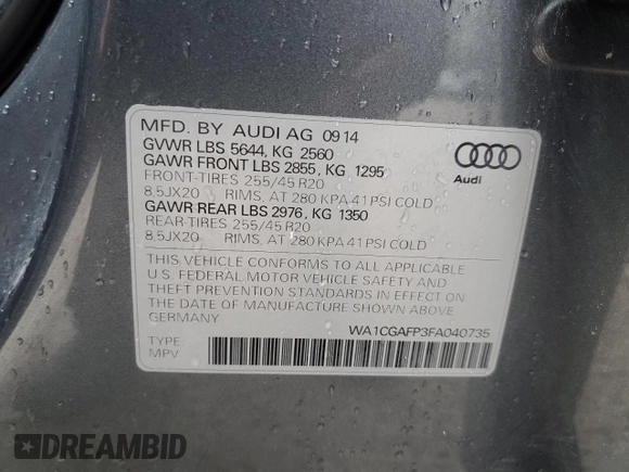 2015 Audi SQ5 Premium Plus z VIN WA1CGAFP3FA040735, wystawiony jako Copart lot #55404445 z przebiegiem 126 760 mil mil oraz Czysty tytuł • Clean title. Historia ofert i sprzedaży dostępna na DreamBid. Obrazek 14.