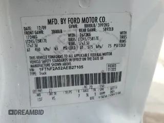 2010 Ford F-250 with VIN 1FTNF2A52AEB27105, listed as a Copart auction lot 77890344 with 133,664 mi miles and Clean title. Bid and sale history available at DreamBid. Image 12.