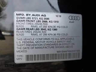 2019 Audi SQ5 Premium Plus with VIN WA1B4AFY6K2007309, listed as a Copart auction lot 54629005 with 71,231 mi miles and Salvage Title. Bid and sale history available at DreamBid. Image 13.