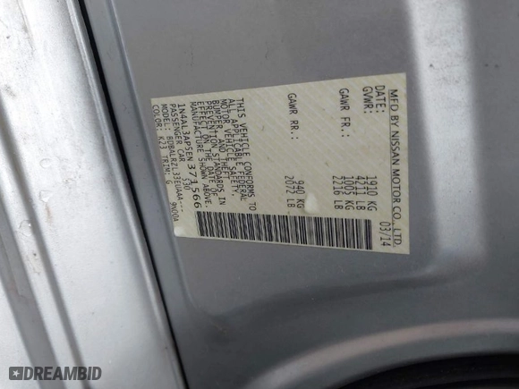 2014 Nissan Altima 2.5 S with VIN 1N4AL3AP5EN371566, listed as a IAAI auction lot 41888995 with 87,472 mi miles. Bid and sale history available at carsss.com. Image 9.
