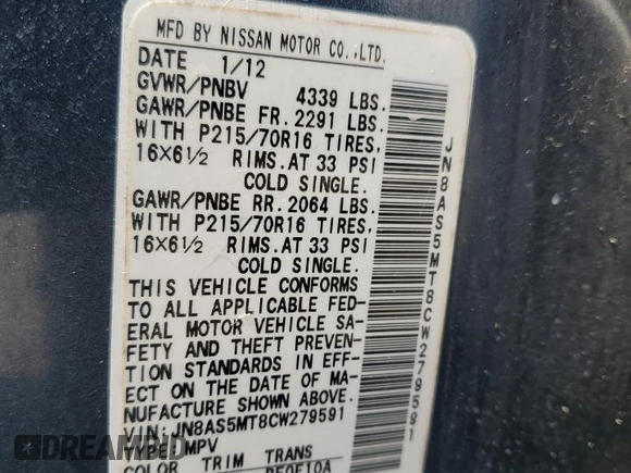 2012 Nissan Rogue S with VIN JN8AS5MT8CW279591, listed as a Copart auction lot 50139105 with 135,634 mi miles and Salvage Title. Bid and sale history available at carsss.com. Image 15.