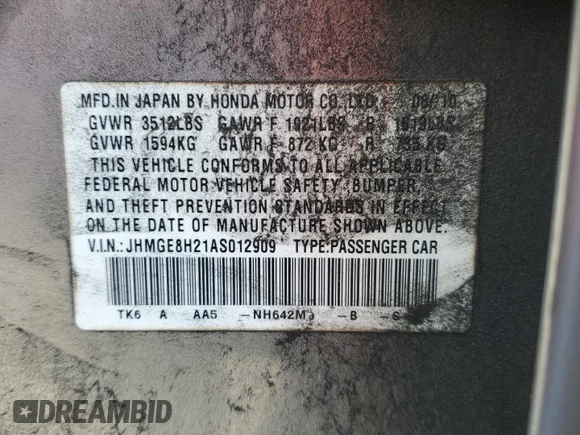 2010 Honda Fit with VIN JHMGE8H21AS012909, listed as a Copart auction lot 49236255 with 148,920 mi miles and Salvage Title. Bid and sale history available at carsss.com. Image 13.