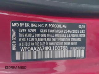 2019 Porsche Panamera с VIN WP0AA2A74KL100788, выставлен на аукционе IAAI как лот 41066484 с пробегом 21 946 миль миль и . История ставок и продаж доступна на DreamBid. Изображение 9.