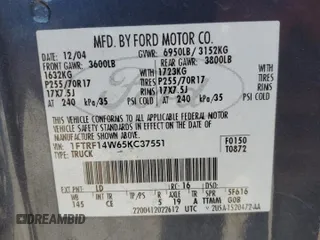 2005 Ford F-150 XL with VIN 1FTRF14W65KC37551, listed as a Copart auction lot 80317184 with 191,768 mi miles and Salvage title. Bid and sale history available at DreamBid. Image 13.