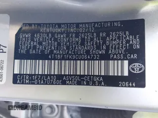 2012 Toyota Camry L with VIN 4T1BF1FK9CU064732, listed as a IAAI auction lot 41344328 with 45,759 mi miles. Bid and sale history available at carsss.com. Image 9.