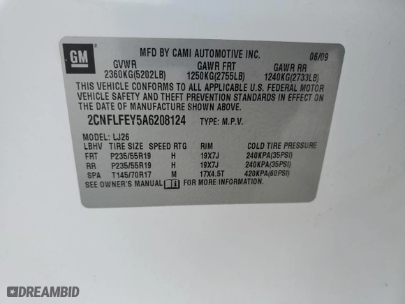 2010 Chevrolet Equinox LTZ with VIN 2CNFLFEY5A6208124, listed as a Copart auction lot 44129195 with 93,477 mi miles and Clean Title. Bid and sale history available at carsss.com. Image 13.