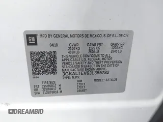 2018 GMC Terrain SLE z VIN 3GKALTEV6JL355782, wystawiony jako IAAI lot #42180344 z przebiegiem 109 364 mil mil oraz . Historia ofert i sprzedaży dostępna na DreamBid. Obrazek 9.