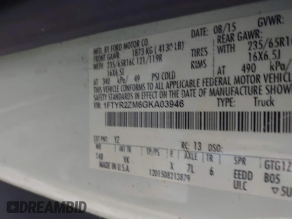 2016 Ford Transit Cargo z VIN 1FTYR2ZM6GKA03946, wystawiony jako IAAI lot #42590477 z przebiegiem 163 710 mil mil oraz . Historia ofert i sprzedaży dostępna na DreamBid. Obrazek 9.