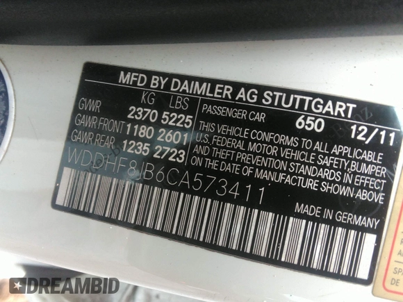 2012 Mercedes-Benz E 350 Luxury with VIN WDDHF8JB6CA573411, listed as a IAAI auction lot 42365181 with 215,242 mi miles and . Bid and sale history available at DreamBid. Image 9.