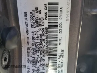 2008 Toyota Corolla CE with VIN 1NXBR32E68Z038695, listed as a Copart auction lot 49188965 with 255,802 mi miles and Salvage Title. Bid and sale history available at DreamBid. Image 12.