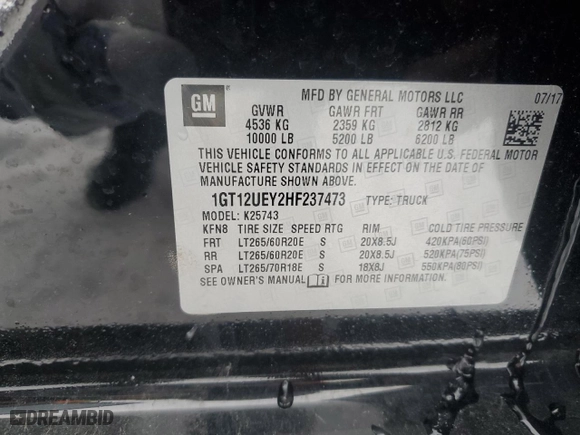 2017 GMC Sierra 2500HD Denali with VIN 1GT12UEY2HF237473, listed as a Copart auction lot 41402065 with 89,445 mi miles and Salvage Title. Bid and sale history available at carsss.com. Image 12.