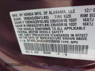 2010 Honda Odyssey EX with VIN 5FNRL3H43AB036890, listed as a IAAI auction lot 42492581 with 103,216 mi miles and . Bid and sale history available at DreamBid. Image 9.