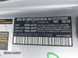 2022 Mercedes-Benz C 300 with VIN W1KWJ8DB7NG115264, listed as a IAAI auction lot 41353889 with 24,361 mi miles and . Bid and sale history available at DreamBid. Image 9.