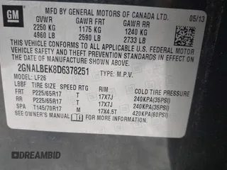 2013 Chevrolet Equinox LS with VIN 2GNALBEK8D6378251, listed as a IAAI auction lot 42085333 with 166,834 mi miles. Bid and sale history available at carsss.com. Image 9.