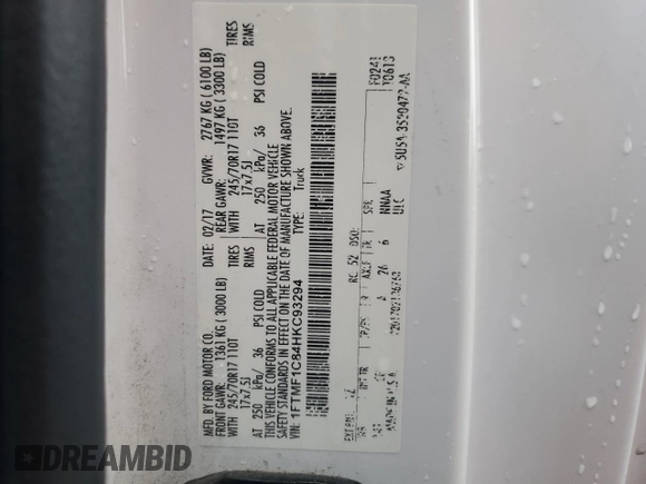 2017 Ford F-150 XL with VIN 1FTMF1C84HKC93294, listed as a Copart auction lot 44221775 with 183,672 mi miles and Salvage Title. Bid and sale history available at carsss.com. Image 14.