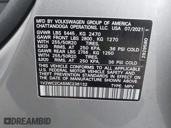 2021 Volkswagen Atlas SE с VIN 1V2WC2CA5MC236132, выставлен на аукционе IAAI как лот 42391621 с пробегом 55 145 миль миль и . История ставок и продаж доступна на DreamBid. Изображение 9.