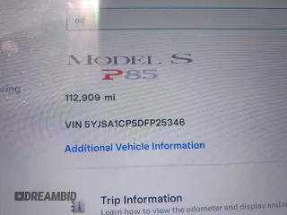 2013 Tesla Model S Performance with VIN 5YJSA1CP5DFP25346, listed as a IAAI auction lot 42463047 with 112,909 mi miles and . Bid and sale history available at DreamBid. Image 16.