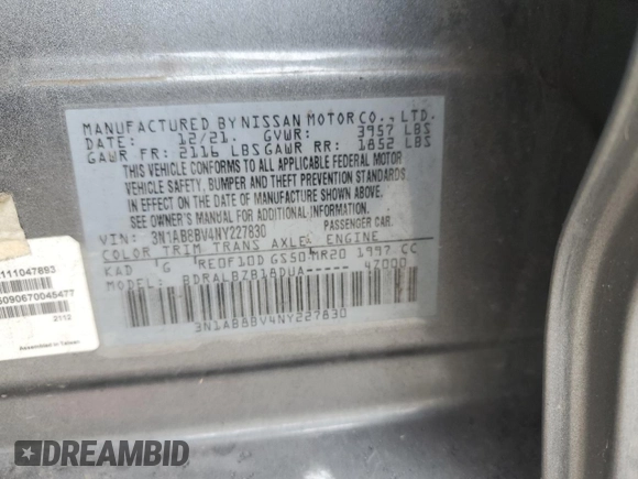 2022 Nissan Sentra S with VIN 3N1AB8BV4NY227830, listed as a Copart auction lot 47628615 with 42,299 mi miles and Salvage Title. Bid and sale history available at carsss.com. Image 12.