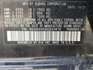 2022 Subaru Impreza Premium with VIN 4S3GKAV6XN3604818, listed as a Copart auction lot 48315675 with 86,660 mi miles and Salvage title. Bid and sale history available at DreamBid. Image 12.
